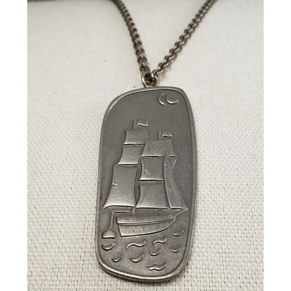 Vintage 1960'S Mid Century Jorgen Jensen Denmark Pewter #187 Nordic Ship Pendant - Picture 11 of 12